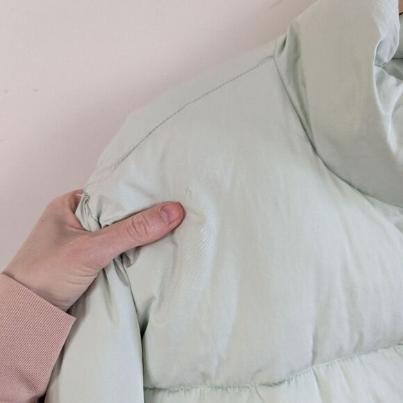 Double Zero quilted crop cropped puffer jacket coat L Large pale blue green - Picture 8 of 12